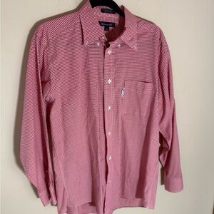 Facconable Red Gingham Cotton Button Down Shirt designed France made USA 15 1/2
